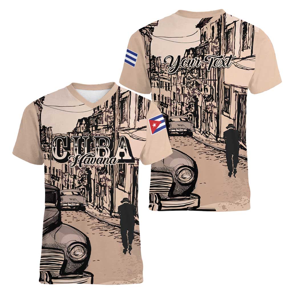 Personalized Cuba Havana Women V-Neck T-Shirt Libre Car Retro Style - Wonder Print Shop