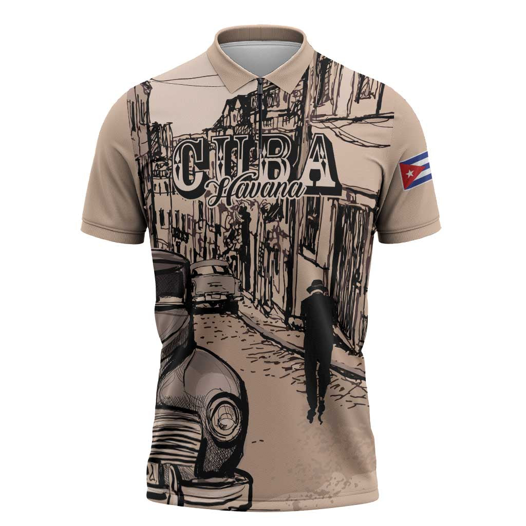 Personalized Cuba Havana Zipper Polo Shirt Libre Car Retro Style - Wonder Print Shop