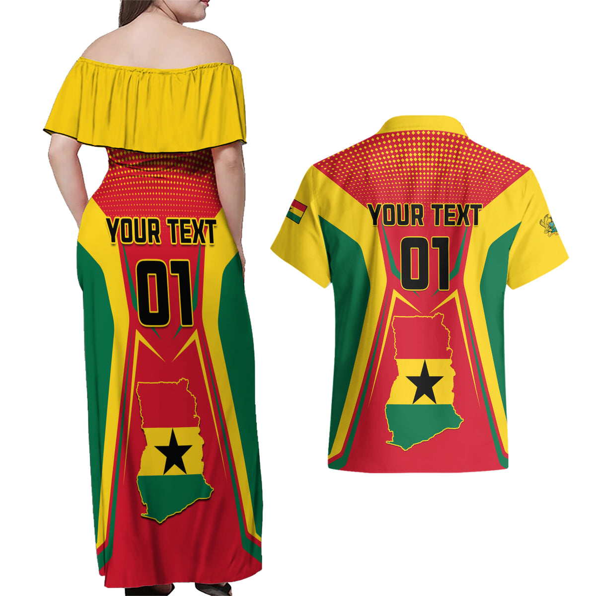 Ghana Football Couples Matching Off Shoulder Maxi Dress and Hawaiian Shirt I Love Black Stars - Wonder Print Shop