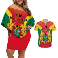 Ghana Football Couples Matching Off Shoulder Short Dress and Hawaiian Shirt I Love Black Stars - Wonder Print Shop