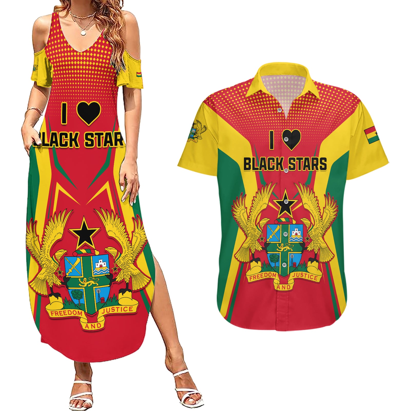 Ghana Football Couples Matching Summer Maxi Dress and Hawaiian Shirt I Love Black Stars