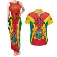 Ghana Football Couples Matching Tank Maxi Dress and Hawaiian Shirt I Love Black Stars - Wonder Print Shop