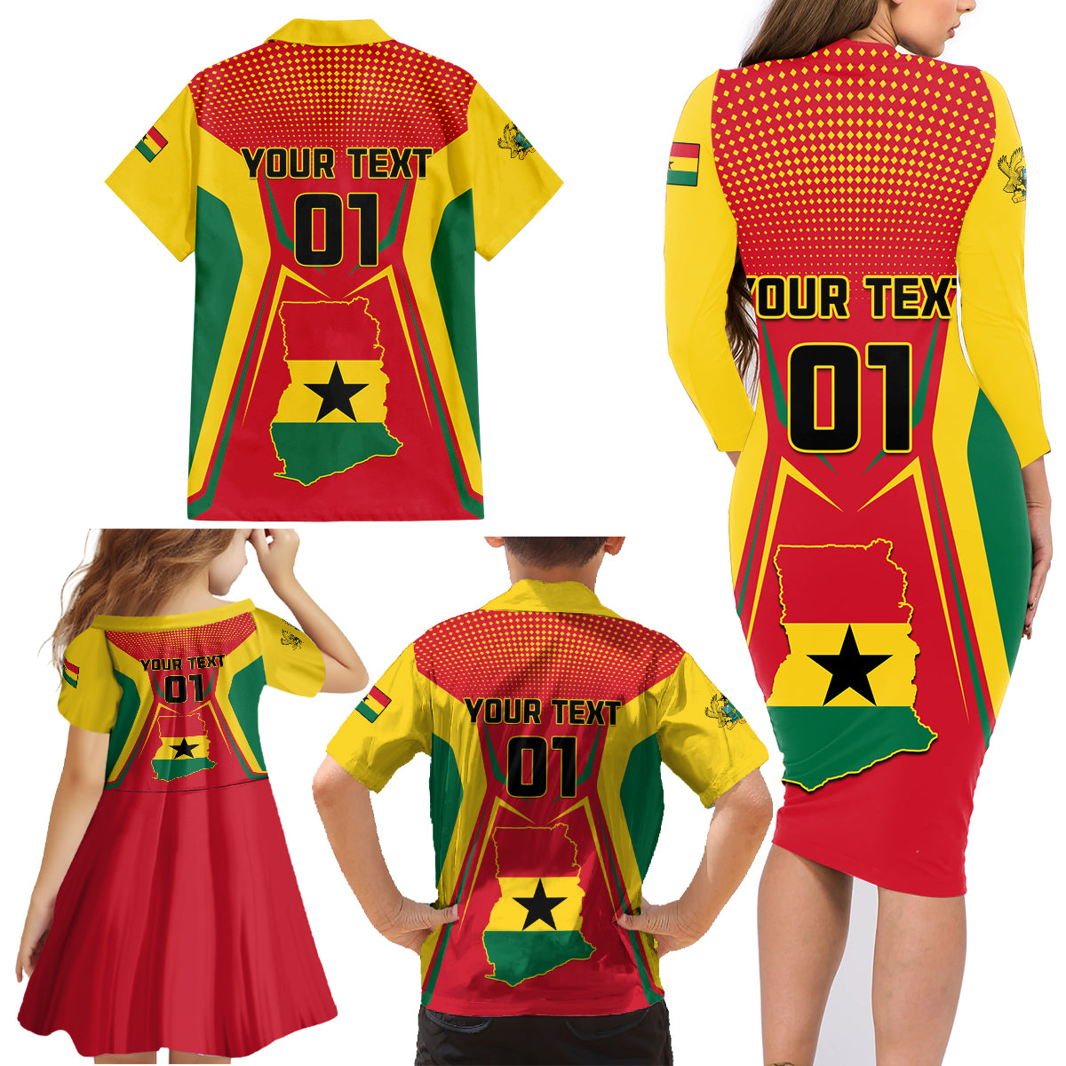Ghana Football Family Matching Long Sleeve Bodycon Dress and Hawaiian Shirt I Love Black Stars - Wonder Print Shop