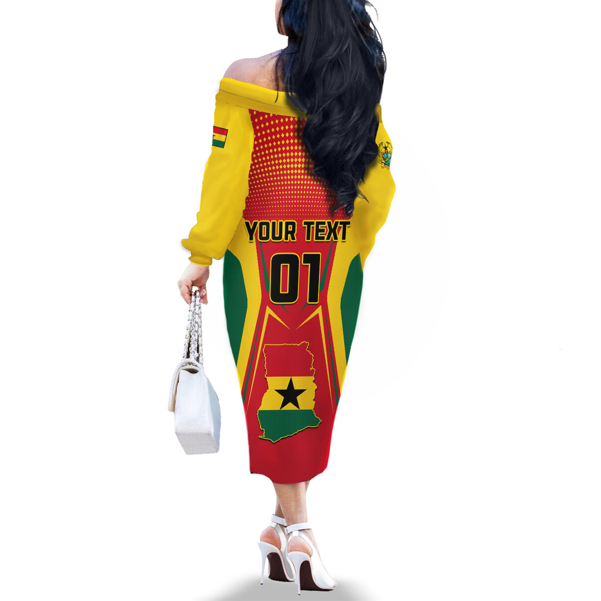 Ghana Football Family Matching Off Shoulder Long Sleeve Dress and Hawaiian Shirt I Love Black Stars - Wonder Print Shop