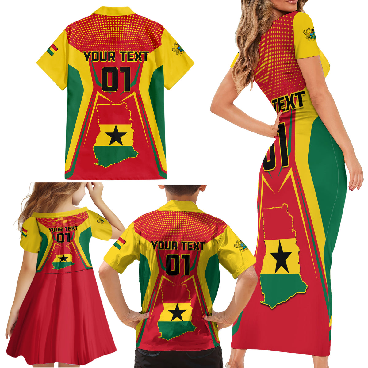 Ghana Football Family Matching Short Sleeve Bodycon Dress and Hawaiian Shirt I Love Black Stars - Wonder Print Shop