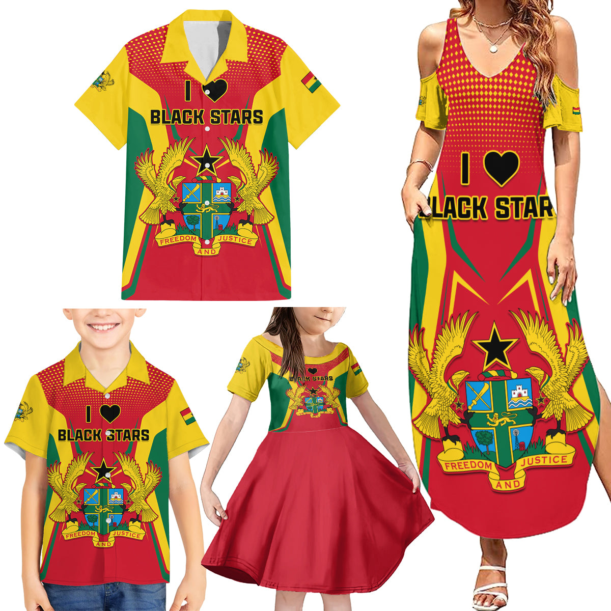 Ghana Football Family Matching Summer Maxi Dress and Hawaiian Shirt I Love Black Stars