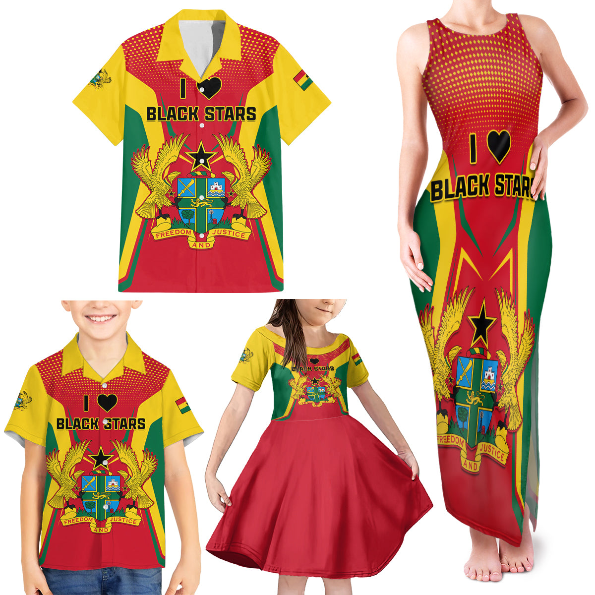 Ghana Football Family Matching Tank Maxi Dress and Hawaiian Shirt I Love Black Stars - Wonder Print Shop