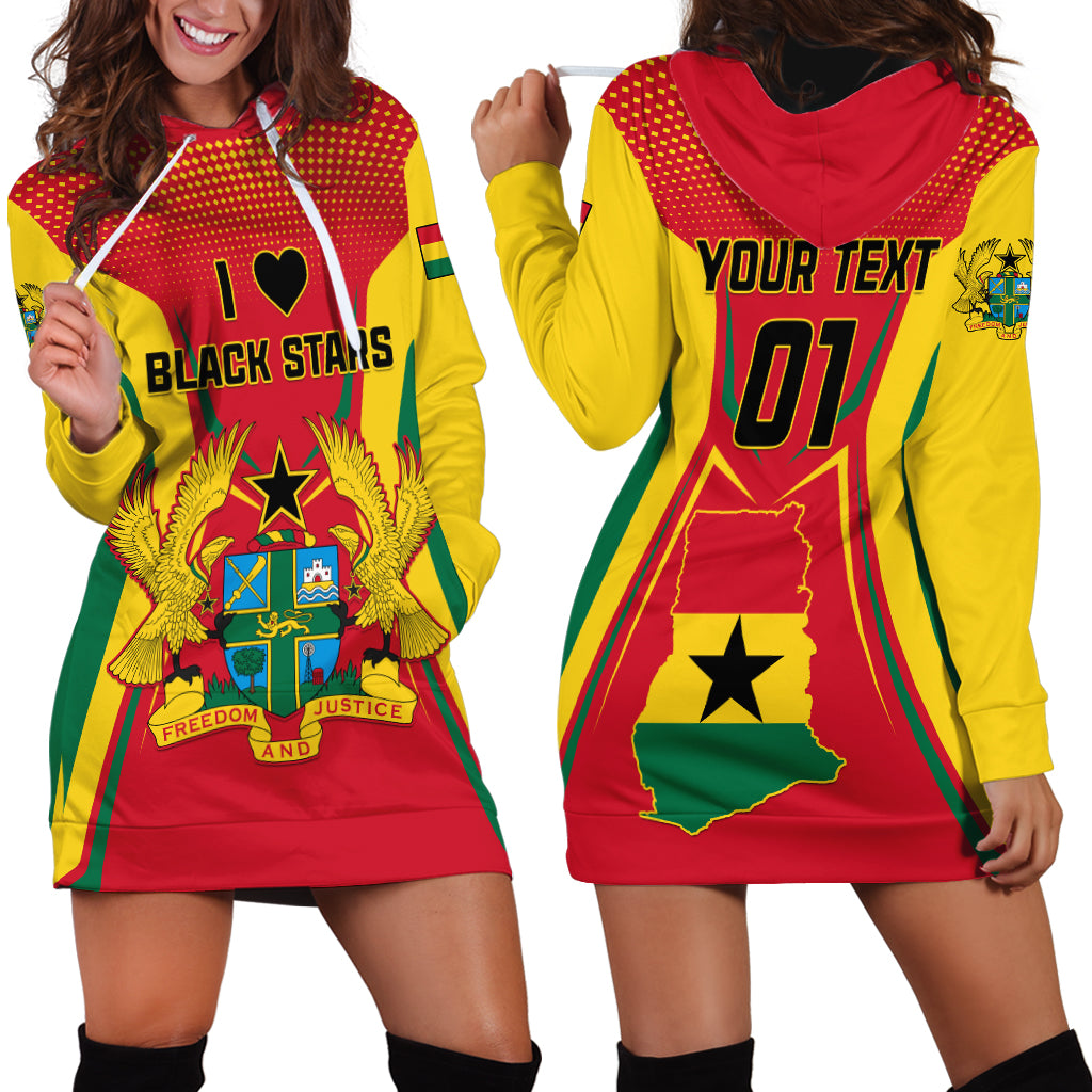 Ghana Football Hoodie Dress I Love Black Stars - Wonder Print Shop