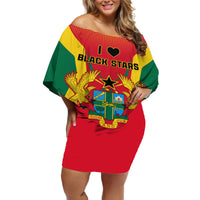Ghana Football Off Shoulder Short Dress I Love Black Stars - Wonder Print Shop