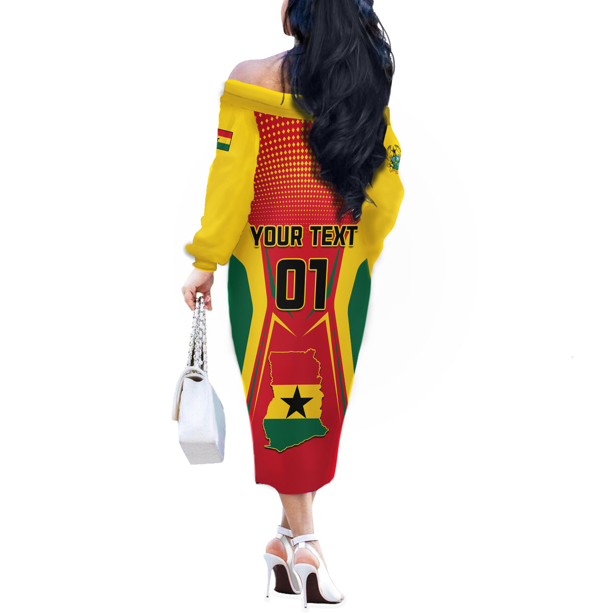 Ghana Football Off The Shoulder Long Sleeve Dress I Love Black Stars - Wonder Print Shop