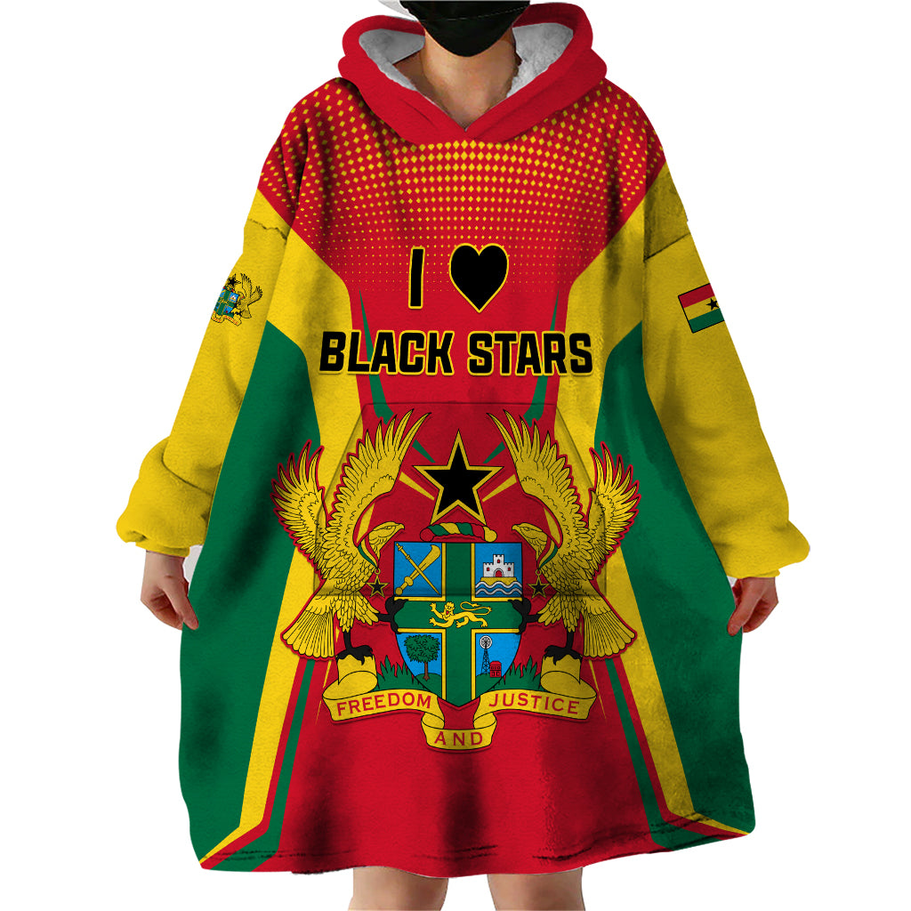 Ghana Football Wearable Blanket Hoodie I Love Black Stars - Wonder Print Shop
