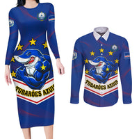 Cape Verde Football Couples Matching Long Sleeve Bodycon Dress and Long Sleeve Button Shirt Come On Tubaroes Azuis - Wonder Print Shop