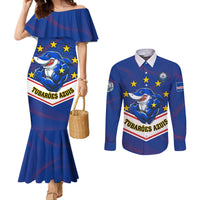 Cape Verde Football Couples Matching Mermaid Dress and Long Sleeve Button Shirt Come On Tubaroes Azuis