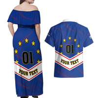 Cape Verde Football Couples Matching Off Shoulder Maxi Dress and Hawaiian Shirt Come On Tubaroes Azuis - Wonder Print Shop