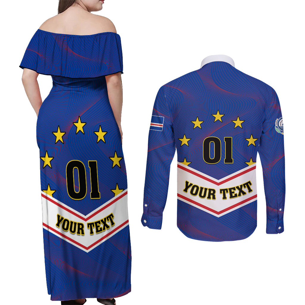 Cape Verde Football Couples Matching Off Shoulder Maxi Dress and Long Sleeve Button Shirt Come On Tubaroes Azuis - Wonder Print Shop