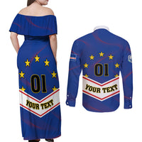Cape Verde Football Couples Matching Off Shoulder Maxi Dress and Long Sleeve Button Shirt Come On Tubaroes Azuis - Wonder Print Shop