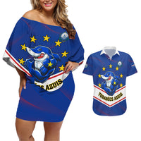Cape Verde Football Couples Matching Off Shoulder Short Dress and Hawaiian Shirt Come On Tubaroes Azuis - Wonder Print Shop