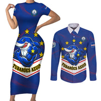 Cape Verde Football Couples Matching Short Sleeve Bodycon Dress and Long Sleeve Button Shirt Come On Tubaroes Azuis - Wonder Print Shop