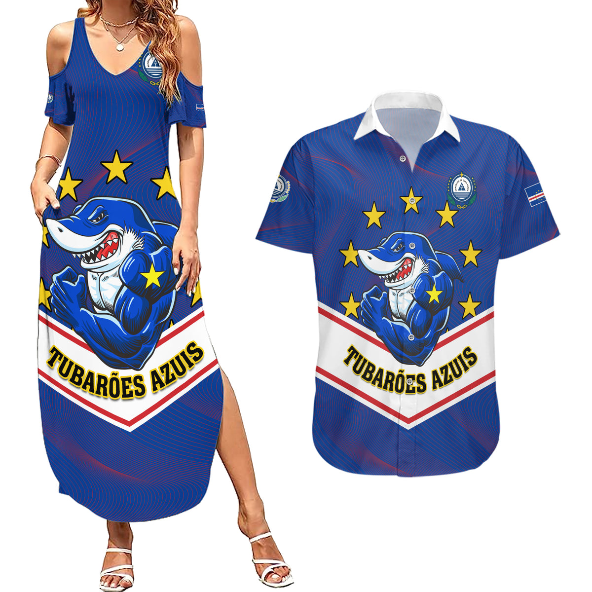 Cape Verde Football Couples Matching Summer Maxi Dress and Hawaiian Shirt Come On Tubaroes Azuis - Wonder Print Shop