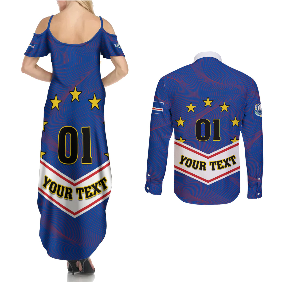 Cape Verde Football Couples Matching Summer Maxi Dress and Long Sleeve Button Shirt Come On Tubaroes Azuis - Wonder Print Shop