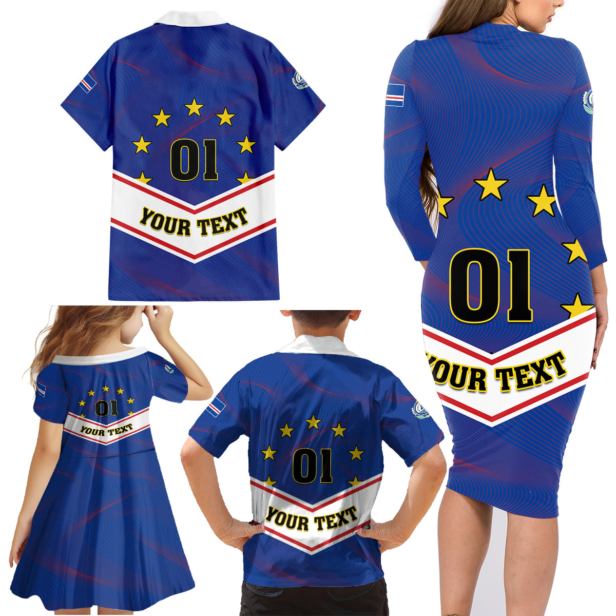 Cape Verde Football Family Matching Long Sleeve Bodycon Dress and Hawaiian Shirt Come On Tubaroes Azuis - Wonder Print Shop