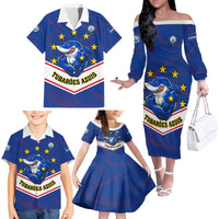 Cape Verde Football Family Matching Off Shoulder Long Sleeve Dress and Hawaiian Shirt Come On Tubaroes Azuis - Wonder Print Shop
