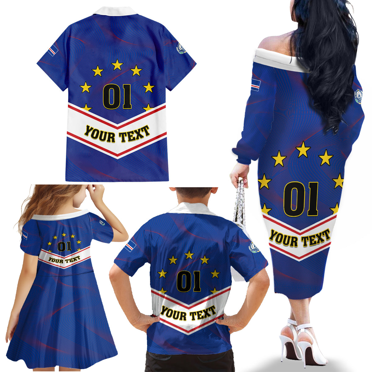 Cape Verde Football Family Matching Off Shoulder Long Sleeve Dress and Hawaiian Shirt Come On Tubaroes Azuis - Wonder Print Shop