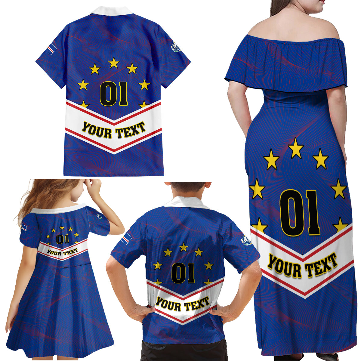 Cape Verde Football Family Matching Off Shoulder Maxi Dress and Hawaiian Shirt Come On Tubaroes Azuis - Wonder Print Shop