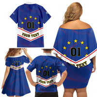 Cape Verde Football Family Matching Off Shoulder Short Dress and Hawaiian Shirt Come On Tubaroes Azuis - Wonder Print Shop