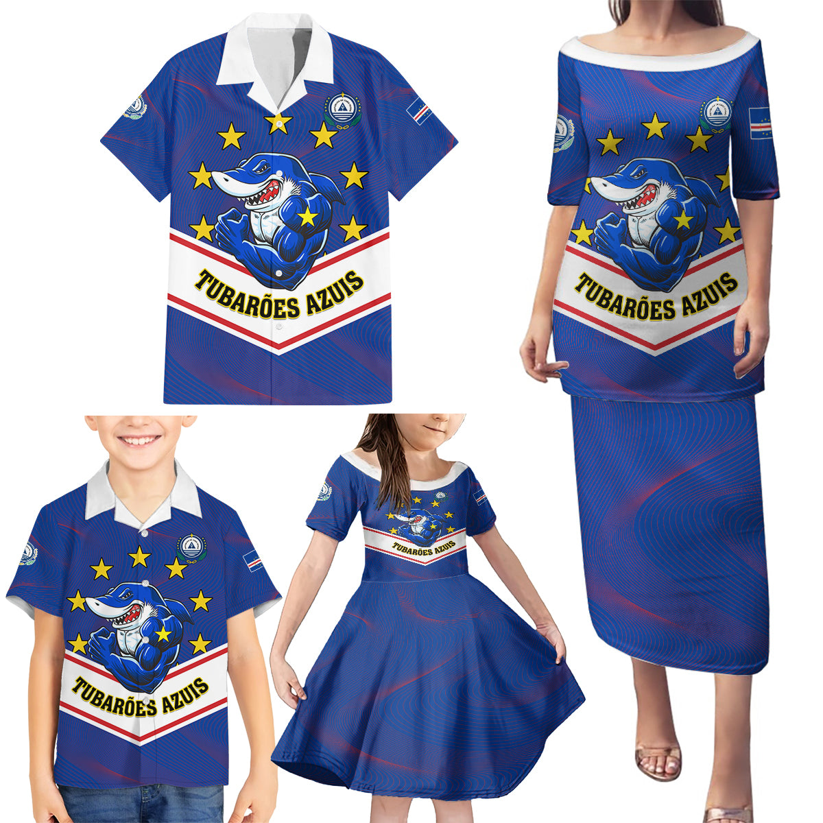 Cape Verde Football Family Matching Puletasi and Hawaiian Shirt Come On Tubaroes Azuis - Wonder Print Shop