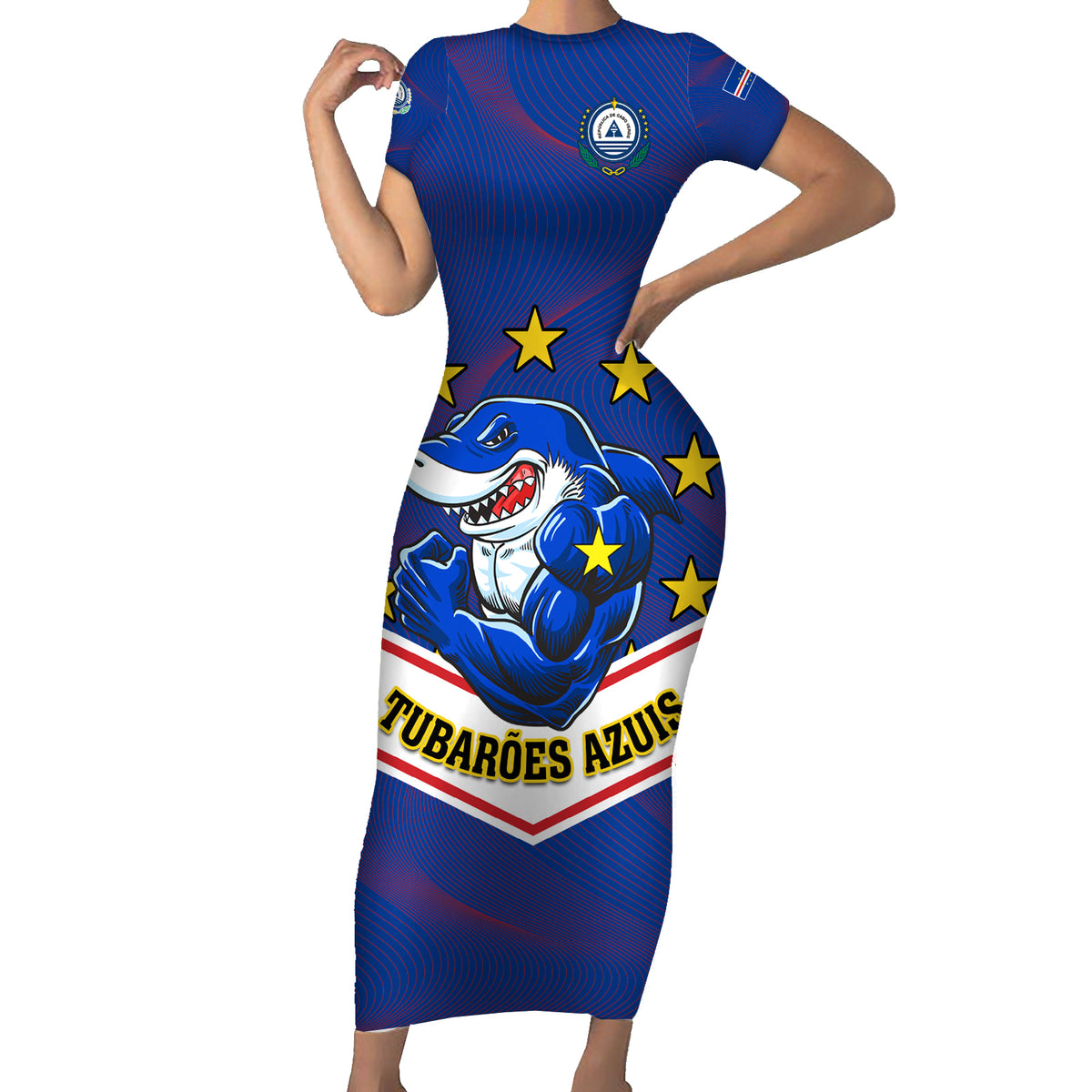 Cape Verde Football Family Matching Short Sleeve Bodycon Dress and Hawaiian Shirt Come On Tubaroes Azuis - Wonder Print Shop