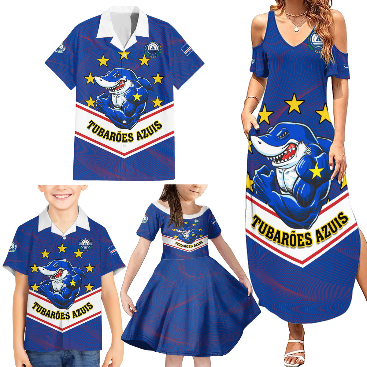 Cape Verde Football Family Matching Summer Maxi Dress and Hawaiian Shirt Come On Tubaroes Azuis - Wonder Print Shop