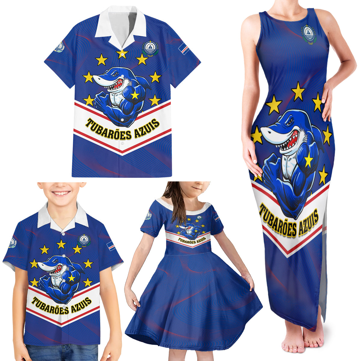 Cape Verde Football Family Matching Tank Maxi Dress and Hawaiian Shirt Come On Tubaroes Azuis - Wonder Print Shop