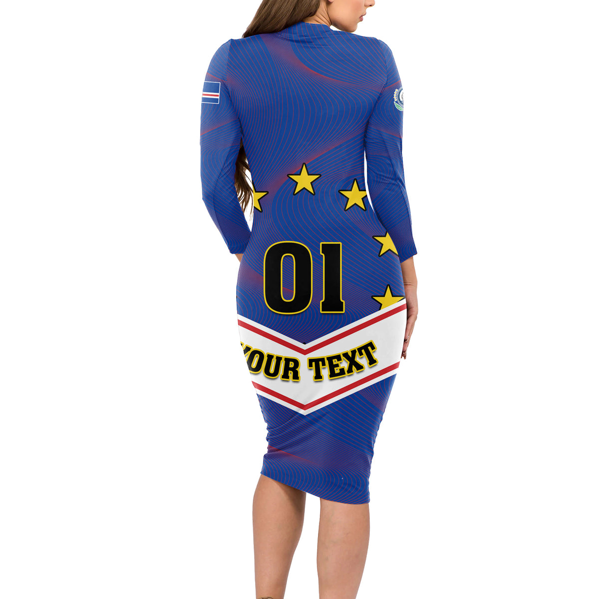 Cape Verde Football Long Sleeve Bodycon Dress Come On Tubaroes Azuis - Wonder Print Shop