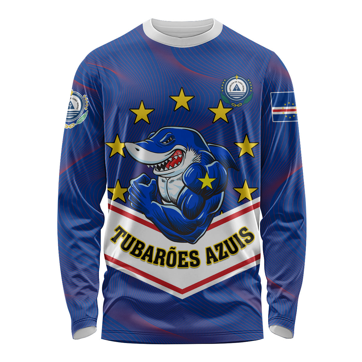 Cape Verde Football Long Sleeve Shirt Come On Tubaroes Azuis - Wonder Print Shop