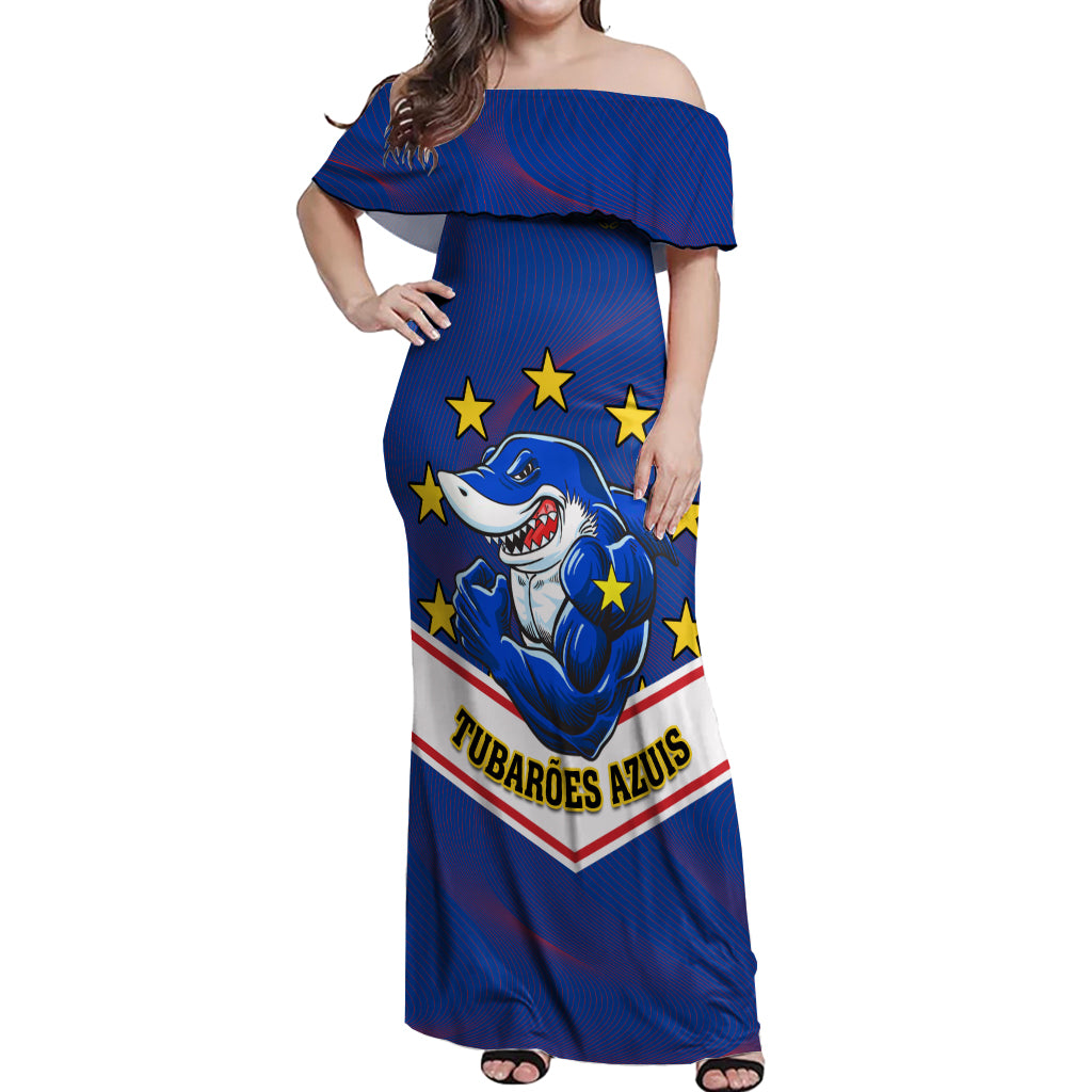 Cape Verde Football Off Shoulder Maxi Dress Come On Tubaroes Azuis - Wonder Print Shop