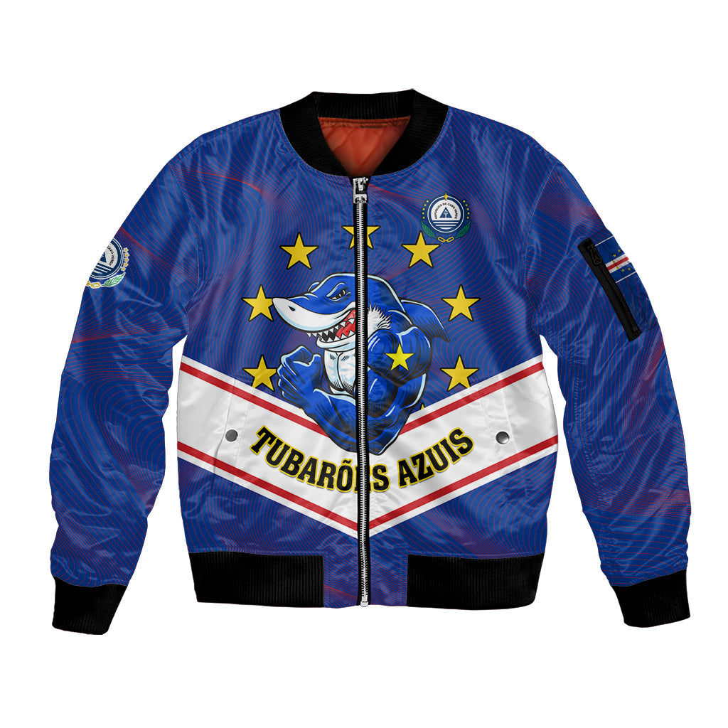 Cape Verde Football Sleeve Zip Bomber Jacket Come On Tubaroes Azuis - Wonder Print Shop