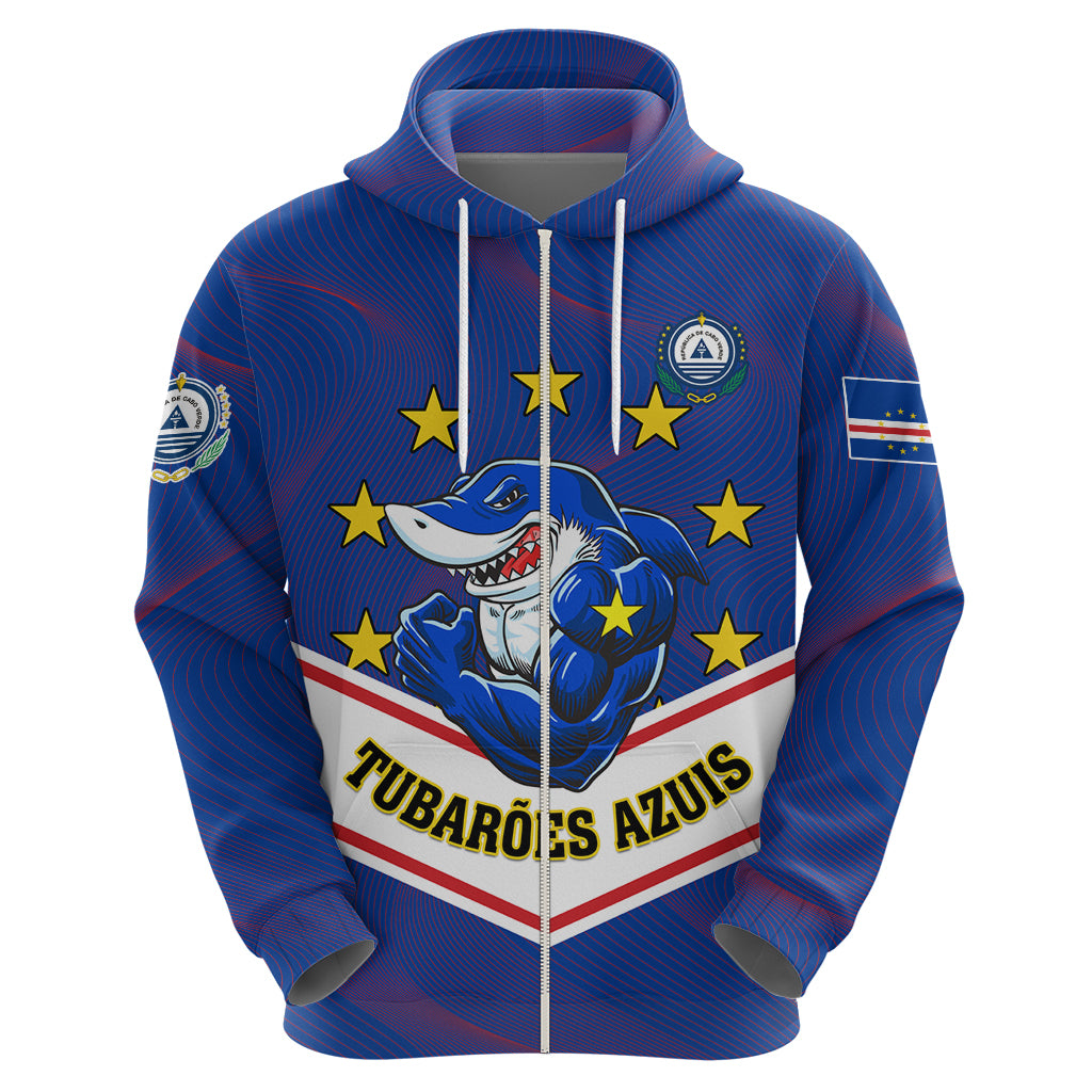 Cape Verde Football Zip Hoodie Come On Tubaroes Azuis - Wonder Print Shop