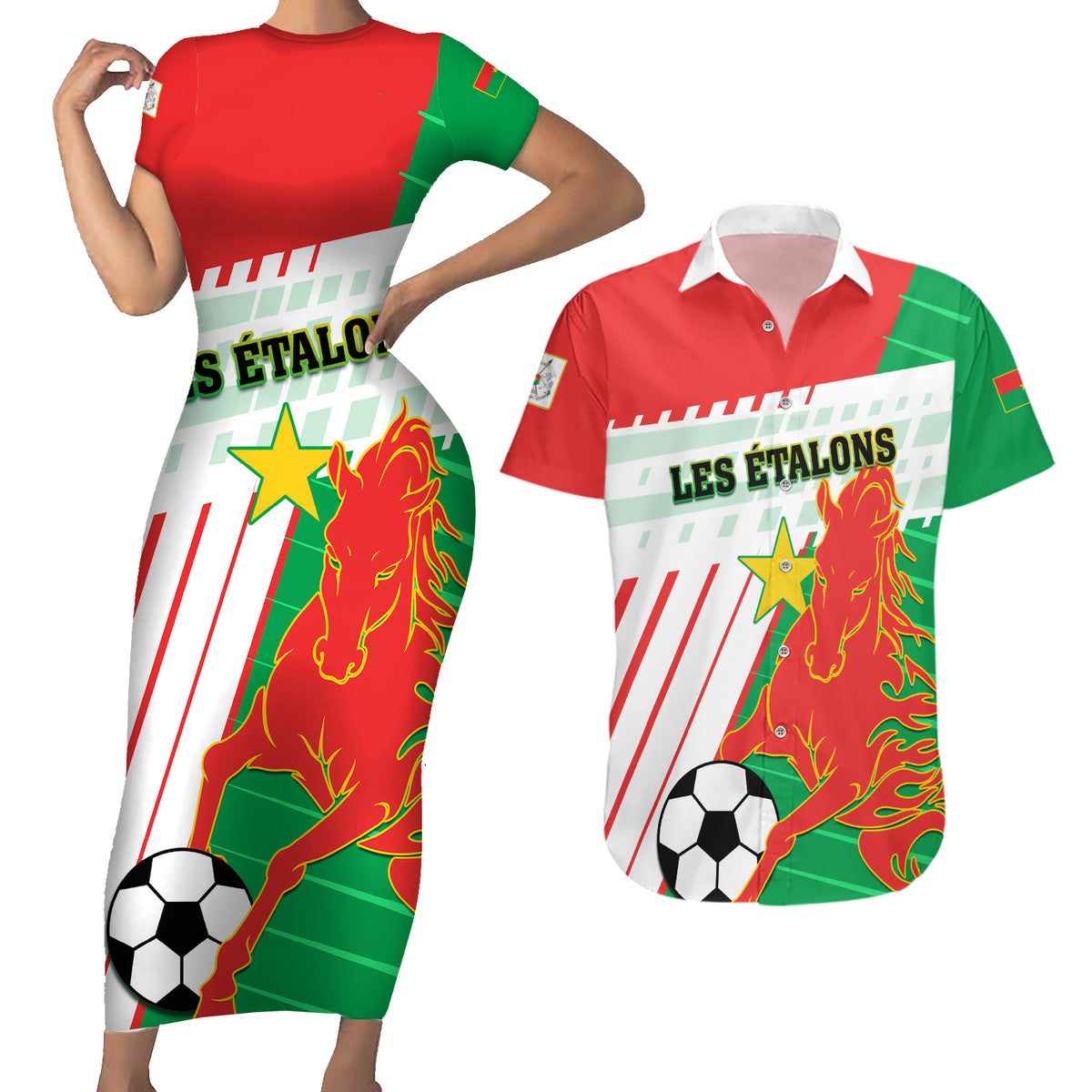 Burkina Faso Football Couples Matching Short Sleeve Bodycon Dress and Hawaiian Shirt Go Les Etalons - Wonder Print Shop