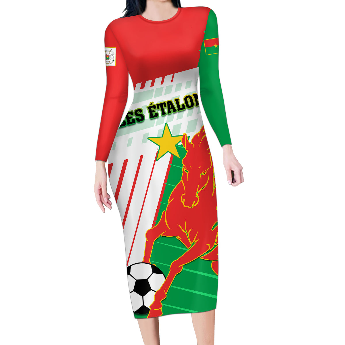 Burkina Faso Football Family Matching Long Sleeve Bodycon Dress and Hawaiian Shirt Go Les Etalons - Wonder Print Shop