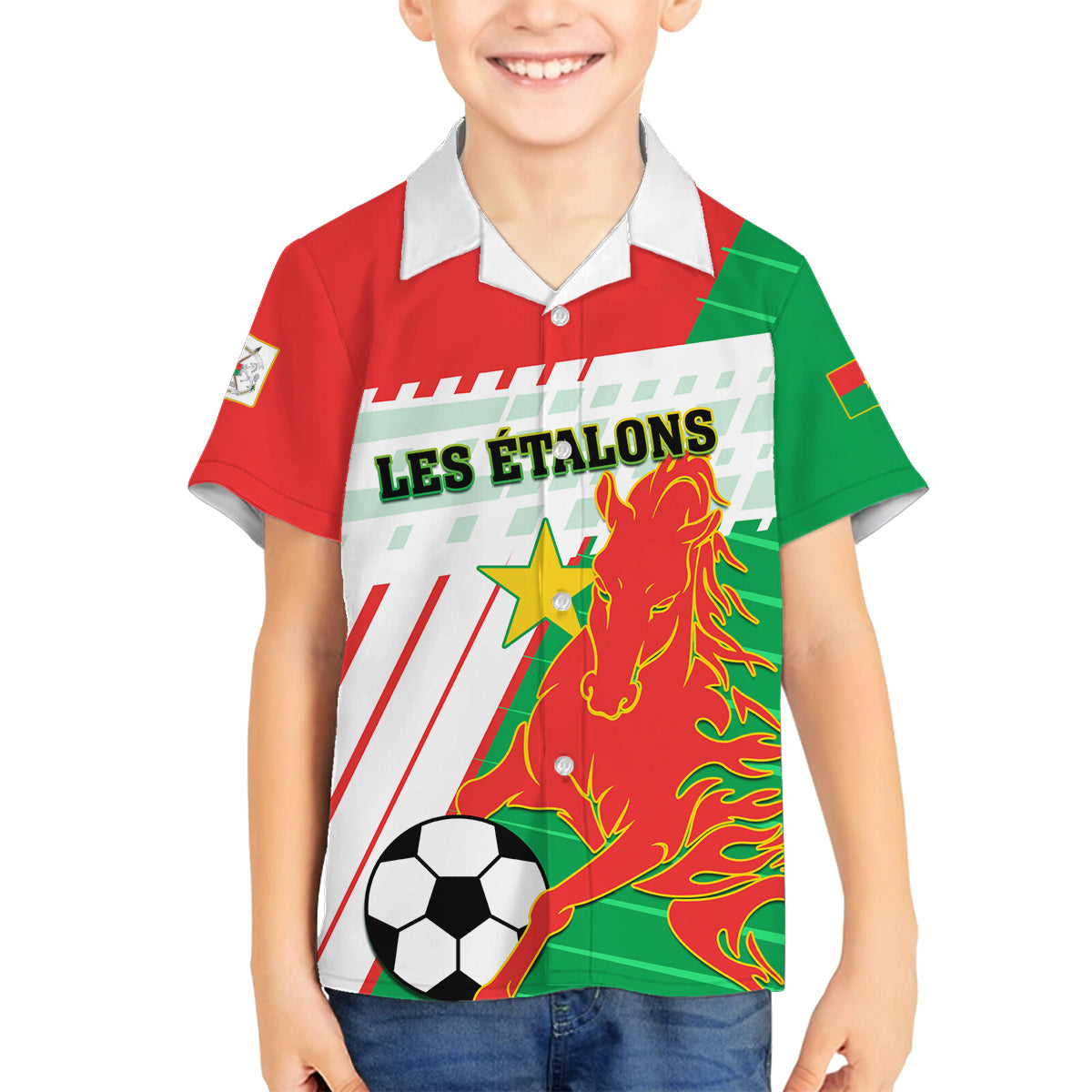 Burkina Faso Football Family Matching Off Shoulder Long Sleeve Dress and Hawaiian Shirt Go Les Etalons - Wonder Print Shop