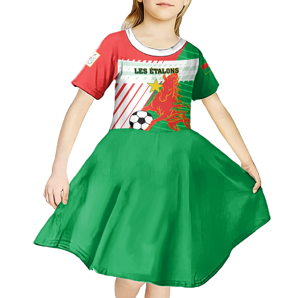 Burkina Faso Football Kid Short Sleeve Dress Go Les Etalons - Wonder Print Shop