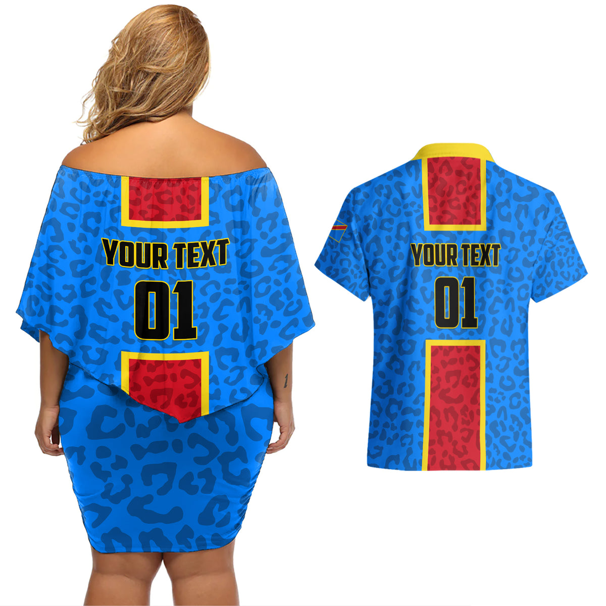 DR Congo Football Couples Matching Off Shoulder Short Dress and Hawaiian Shirt Go Les Leopards - Wonder Print Shop