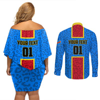 DR Congo Football Couples Matching Off Shoulder Short Dress and Long Sleeve Button Shirt Go Les Leopards - Wonder Print Shop