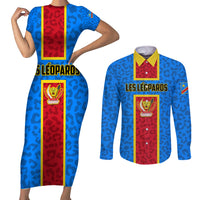 DR Congo Football Couples Matching Short Sleeve Bodycon Dress and Long Sleeve Button Shirt Go Les Leopards - Wonder Print Shop