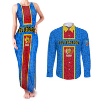 DR Congo Football Couples Matching Tank Maxi Dress and Long Sleeve Button Shirt Go Les Leopards - Wonder Print Shop
