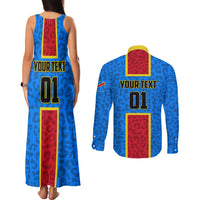 DR Congo Football Couples Matching Tank Maxi Dress and Long Sleeve Button Shirt Go Les Leopards - Wonder Print Shop