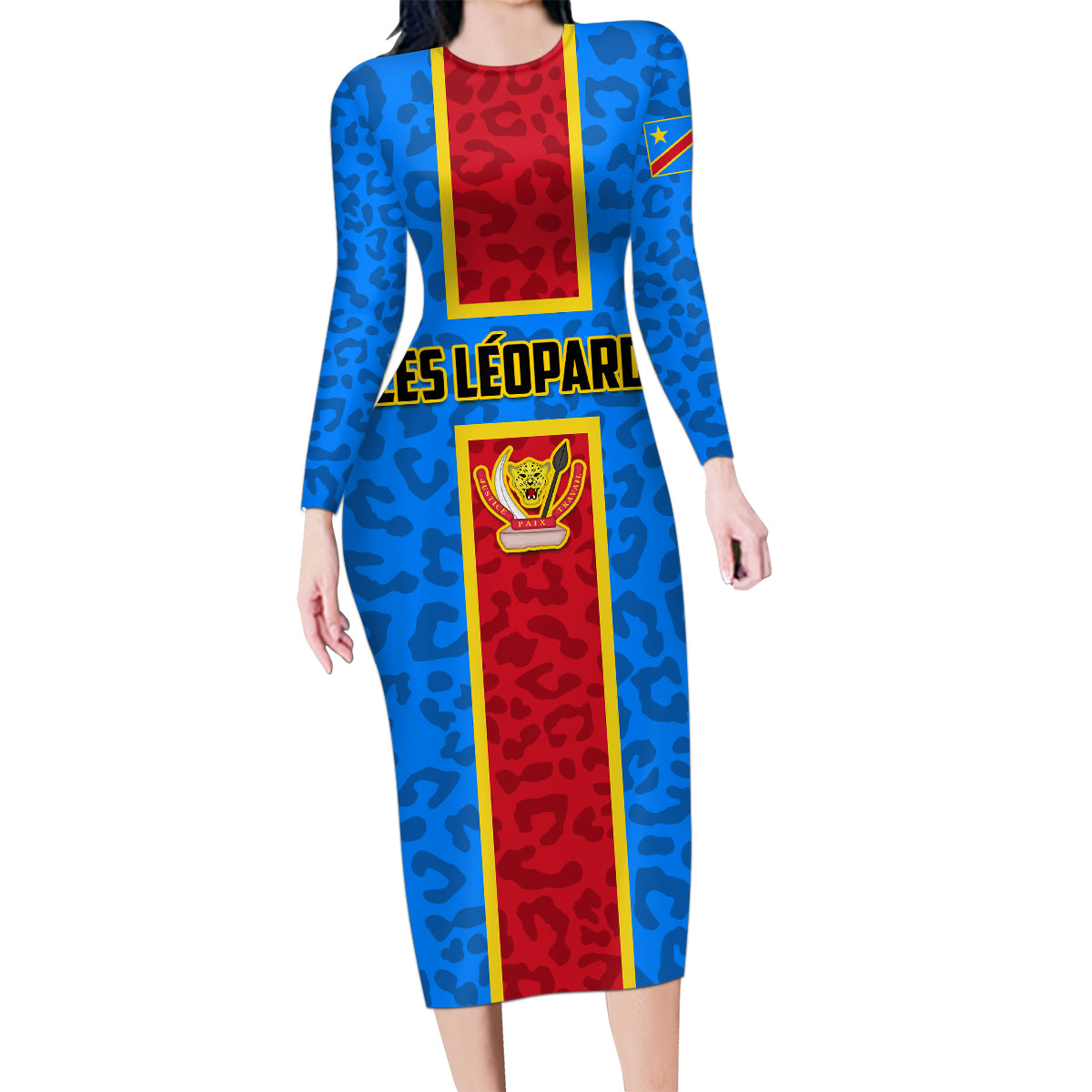 DR Congo Football Family Matching Long Sleeve Bodycon Dress and Hawaiian Shirt Go Les Leopards - Wonder Print Shop