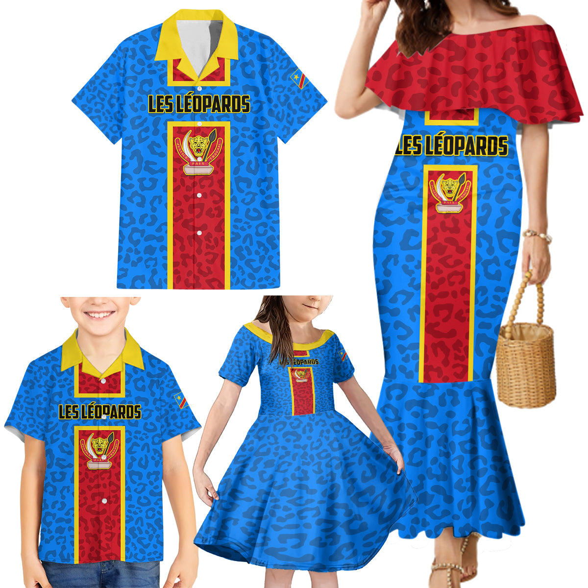 DR Congo Football Family Matching Mermaid Dress and Hawaiian Shirt Go Les Leopards - Wonder Print Shop