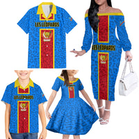 DR Congo Football Family Matching Off Shoulder Long Sleeve Dress and Hawaiian Shirt Go Les Leopards - Wonder Print Shop